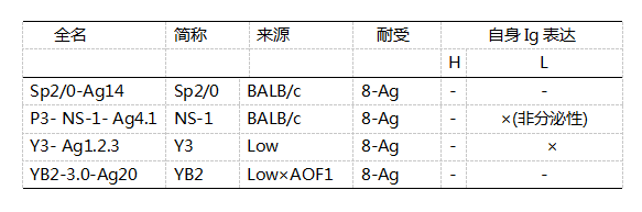 常见的骨髓瘤亲本细胞